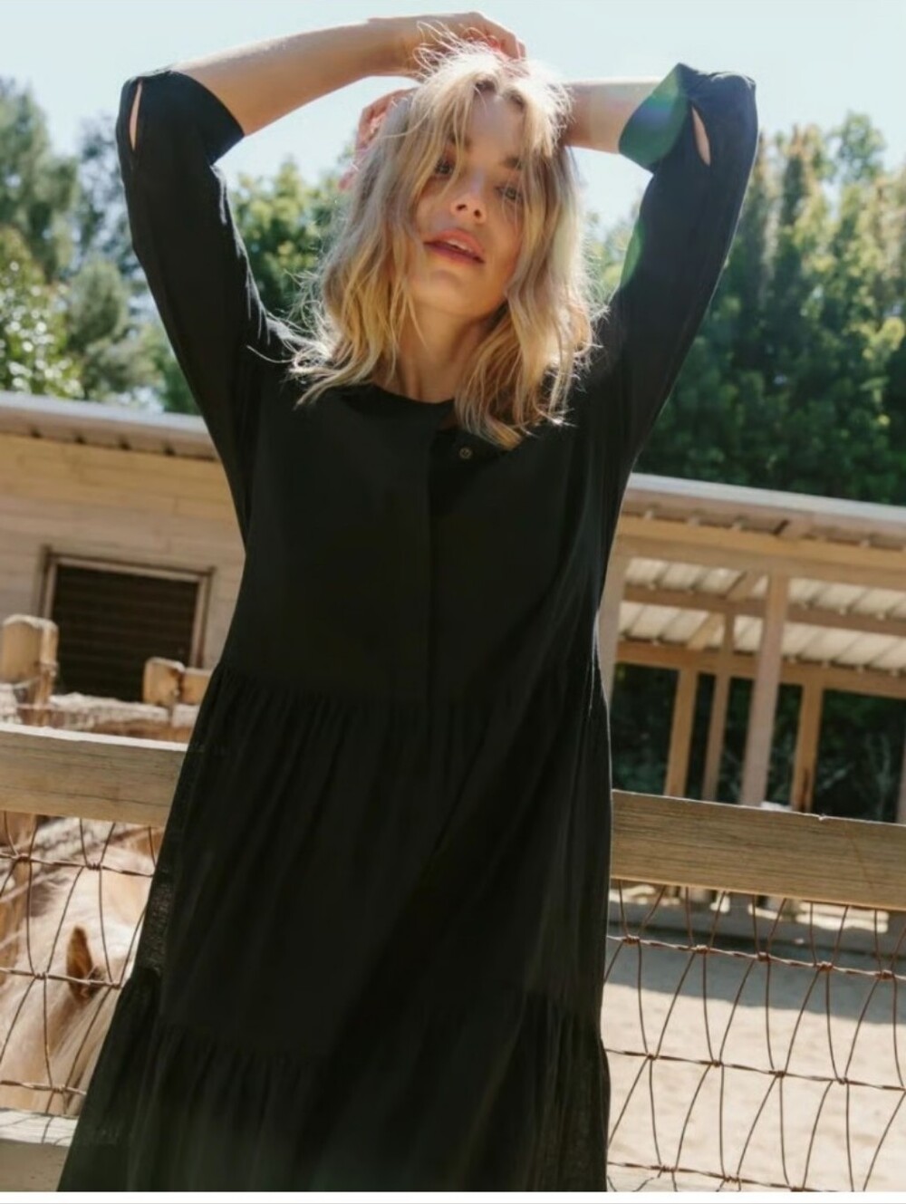 Jenni Kayne James Black Tiered Long Sleeve Dress Lined